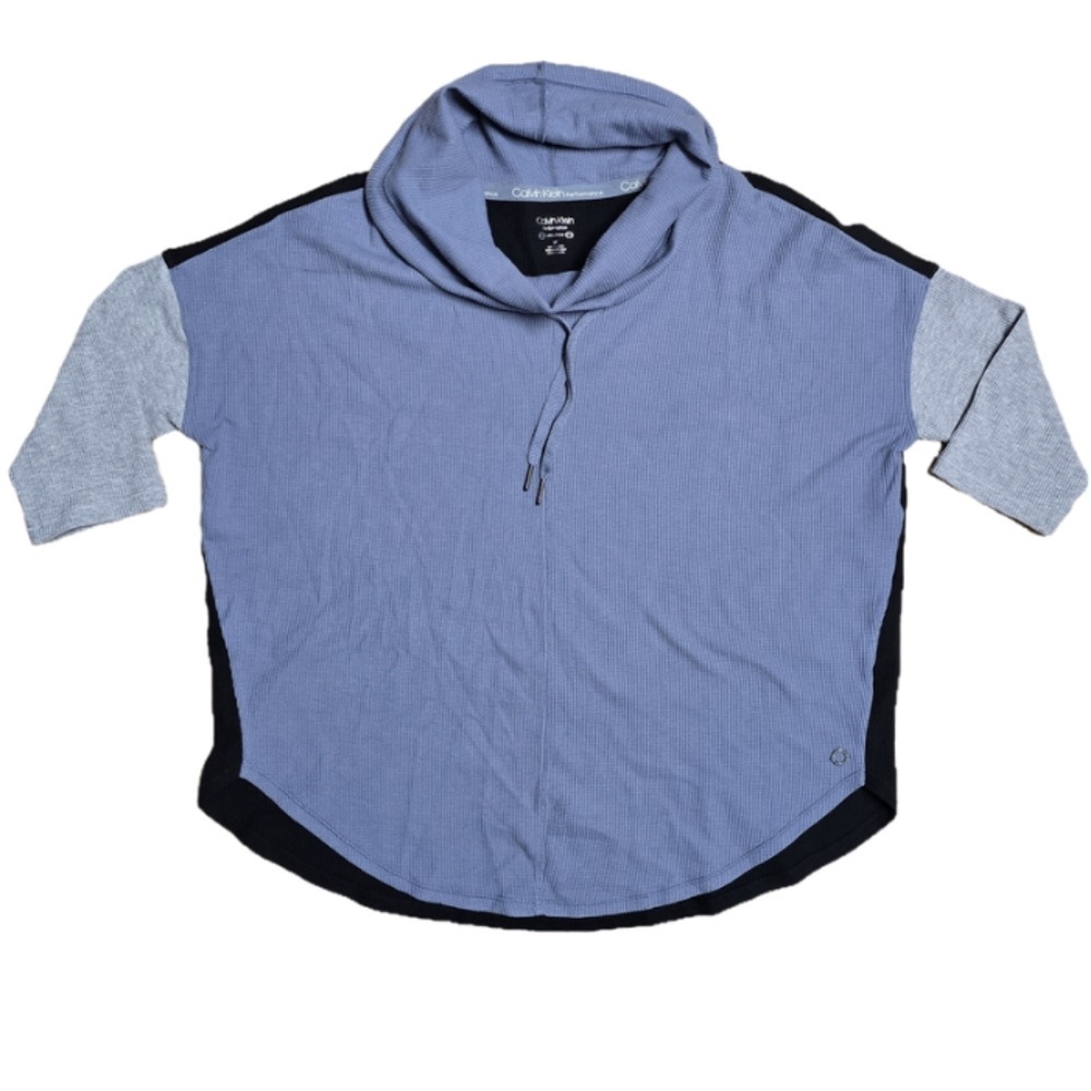 Calvin Klein Performance Cowl Neck Waffle Knit Sweatshirt Women's Size M‎ Blue